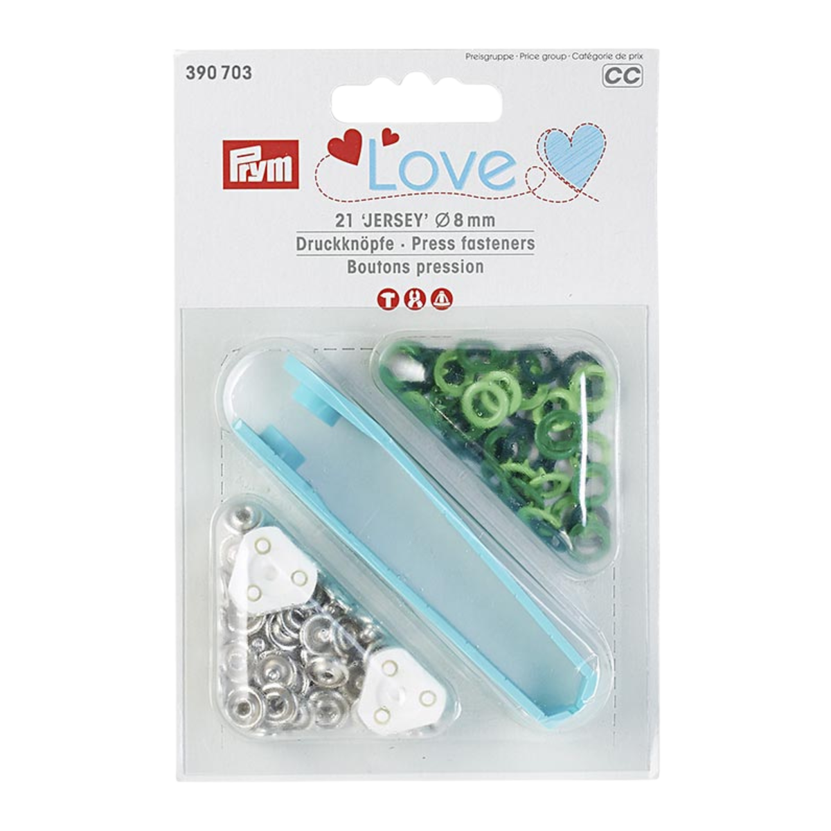 Verpackung von Prym PL Druckknopf Jersey Color MS 8 mm grün