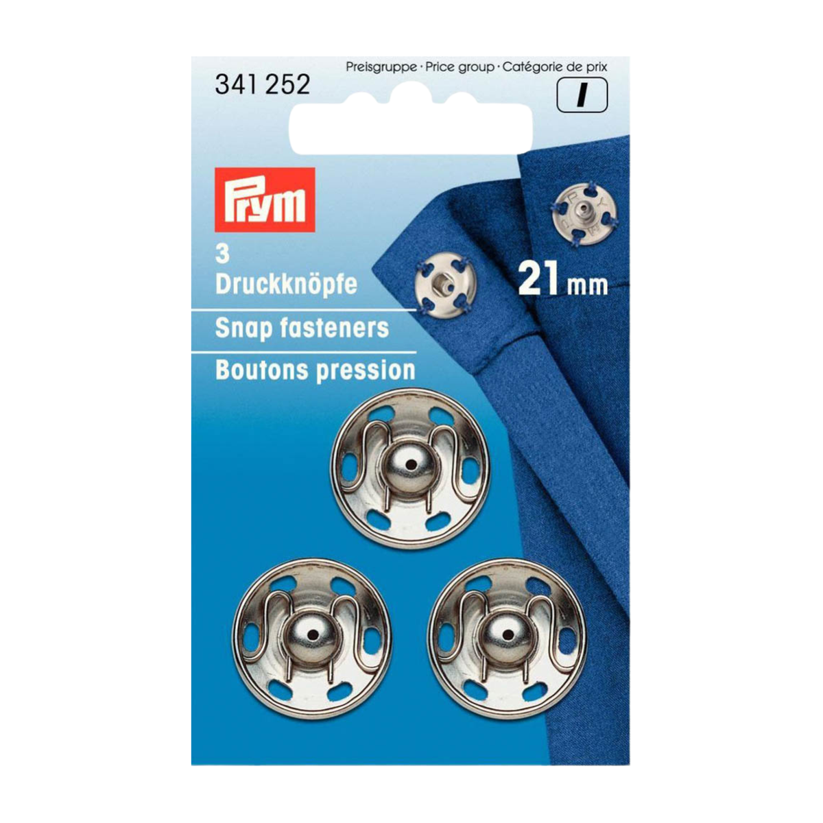 Verpackung von Prym Annäh-Druckknöpfe MS 21 mm silberfarbig