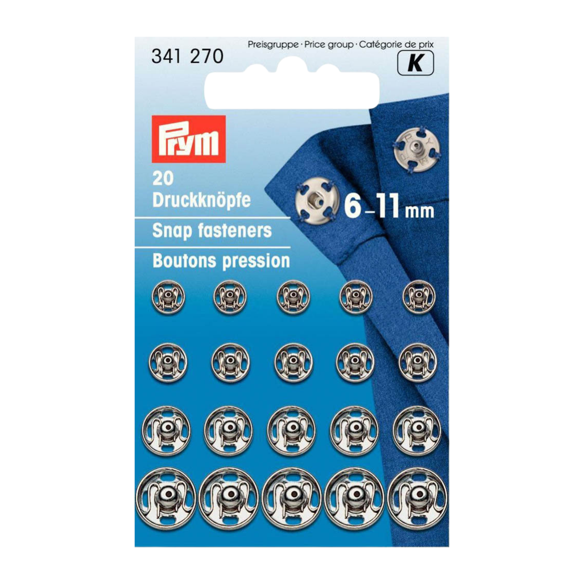 Verpackung von Prym Annäh-Druckknöpfe MS 6-11 mm silberfarbig