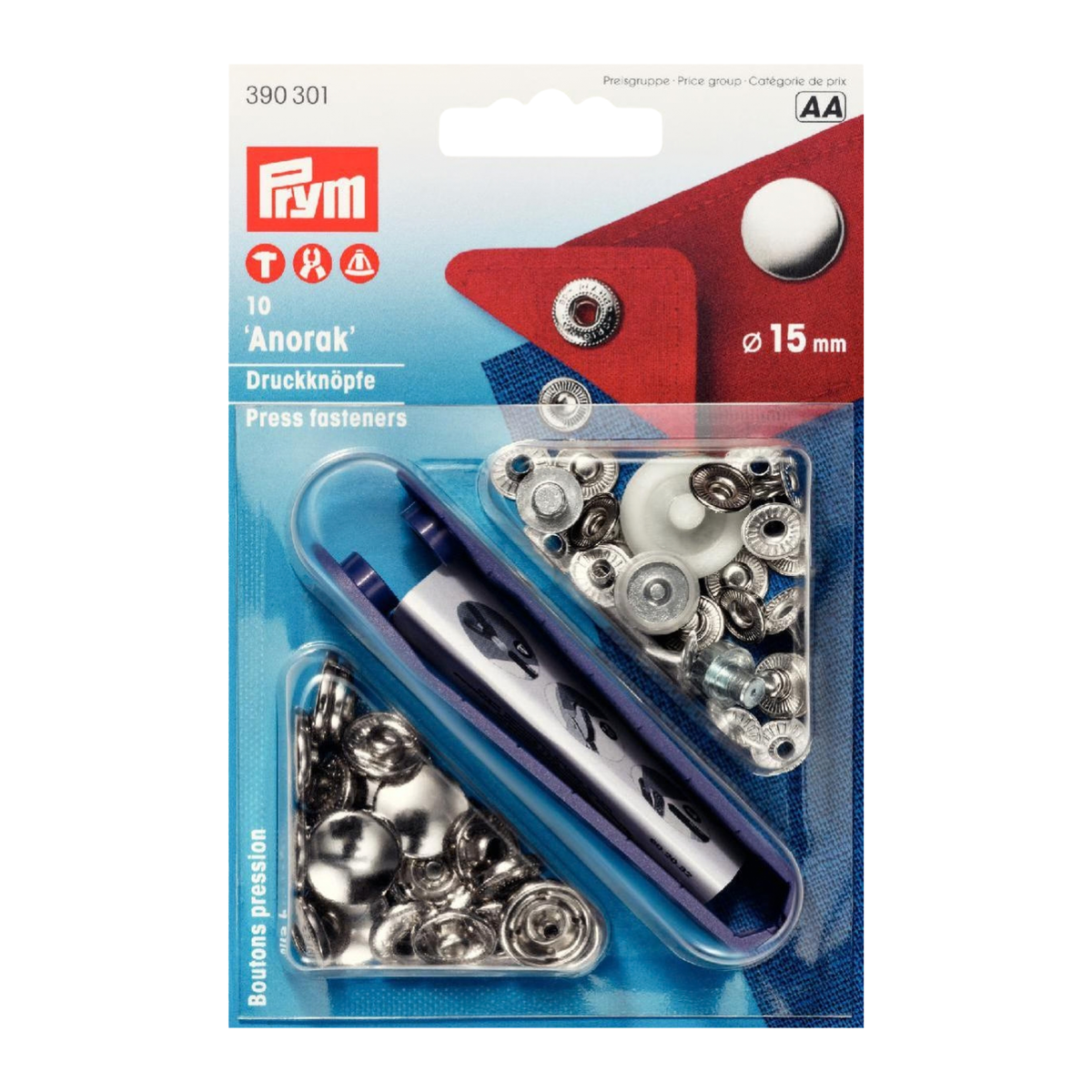 Verpackung von Prym NF-Druckknopf Anorak MS 15 mm silberfarbig