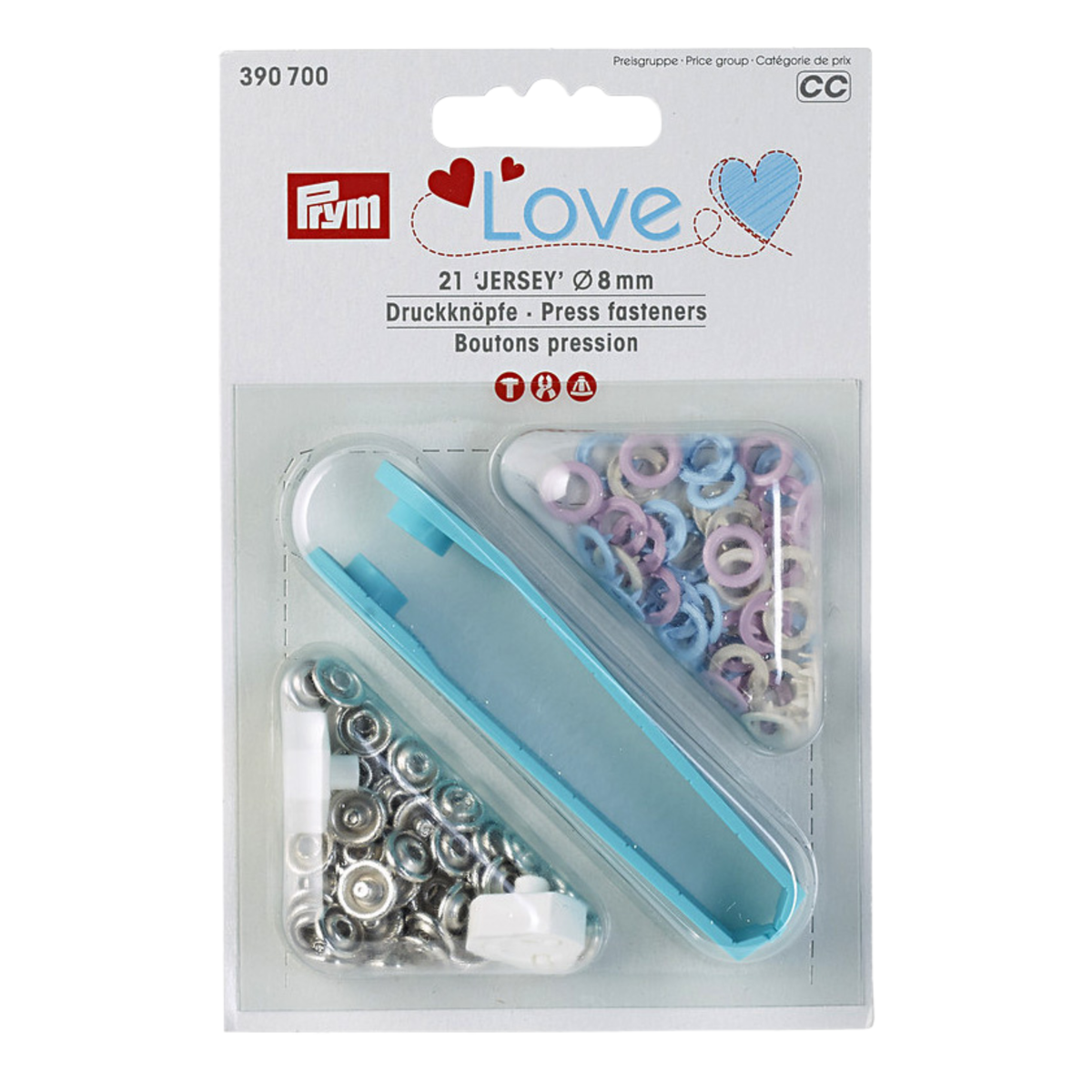 Verpackung von Prym PL Druckknopf Jersey Color MS 8 mm rosa/hellblau/perle